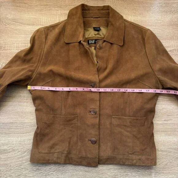 Vintage 90s Suede Leather Jacket Brown DAF David Fahner Medium - Picture 8 of 10